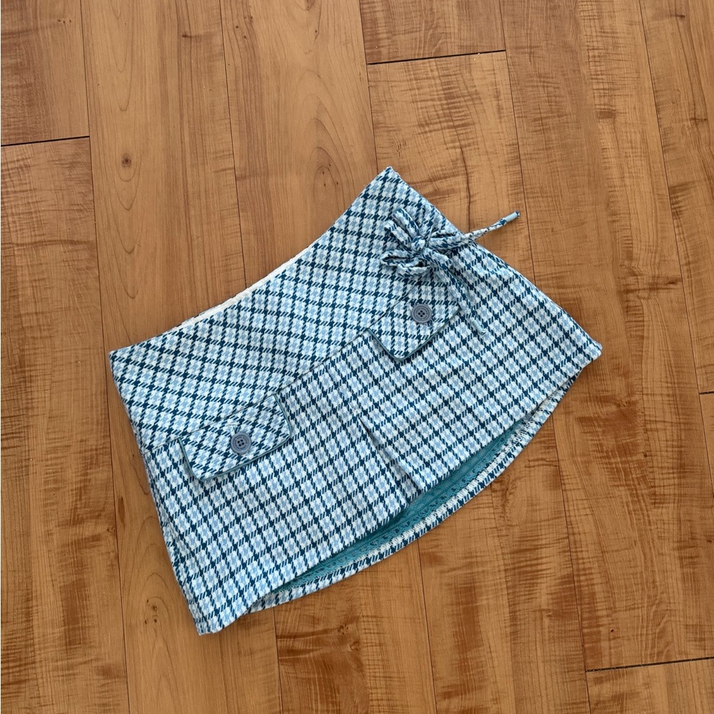 Brand New Vintage Low Rise Blue and White Houndstooth Plaid Mini Skirt